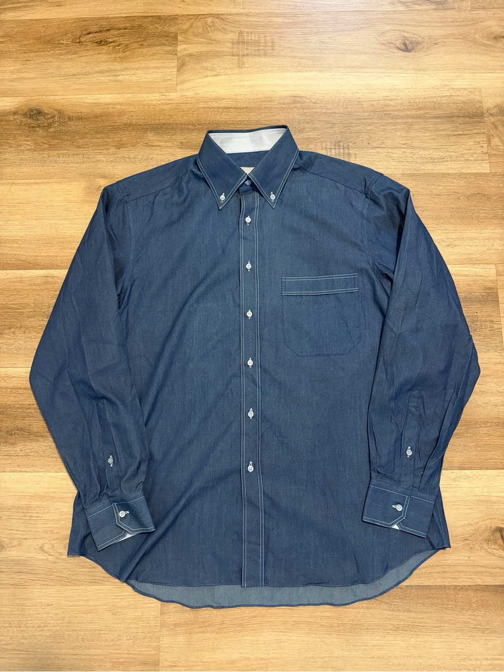 Stefano Ricci Long Sleeve Shirt Men L Blue Contrast Stitching Luxury Italy Made